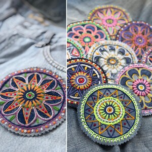 Jean Thread Pattern Hand Embroidered Iron-on Denim Patches for Visible Mending; Floral ...