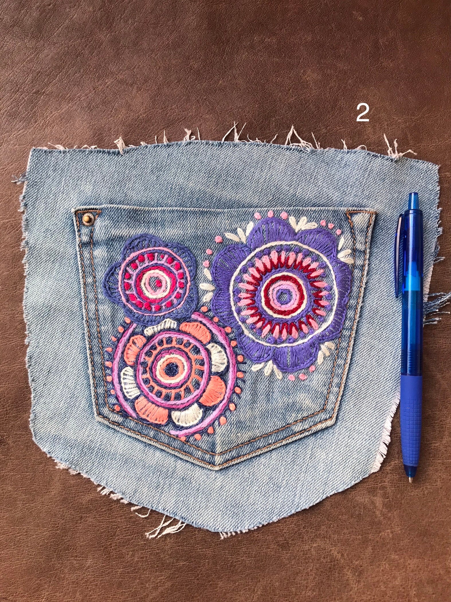【WONDER WONDER】Ita Heart Stitch Embroidery BK Denim PT Ita heart stitch embroidered wide dark blue denim pants