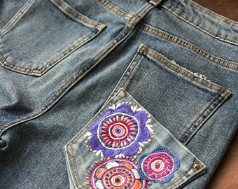 【BAON】Marudi pocket embroidered brushed wide denim pants Maje Wide-Leg Embroidered Jeans | Saks Fifth Avenue