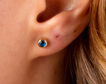 14K Gold Evil Eye Stud Earrings, Evil Eye Tiny Stud, Round Earrings, Minimalist Protection Jewelry, Dot Evil Eye Stud Earrings