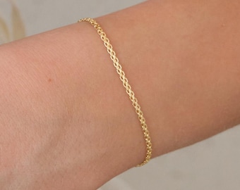 14K Gold Bismark Bracelet, 2.5mm Dainty Gold Bracelet, Minimal Everyday Gold Jewelry, Real Gold Gift for Her