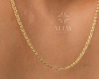 14K Gold Mariner Chain Necklace, 2mm Mariner Link Chain Necklace, Anchor Link Choker, Flat Mariner Necklace, Minimalist Layering Necklace