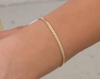 14K Gold 2.5MM Cuban Link Bracelet, Curb Chain Bracelet, Bold Link Chunky Vintage Chain Anklet, Men Women Stacking Bracelet, Gift For Her