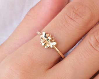 14K Gold Bee Ring, Minimal Honey Bee Gold Ring, Dainty Nature Inspired Ring, Everyday Real Gold Jewelry Gift for Her