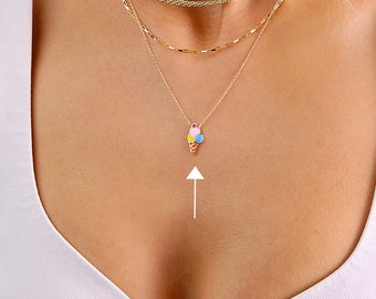 14K Gold Ice Cream Necklace, Ice Cream Pendant, Ice Cream Cone Charm, Enamel Necklace, Colorful Necklace, Summer Choker, Gift For Wife