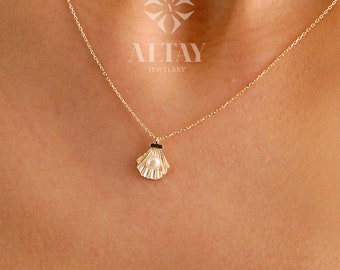 14K Gold Seashell Pearl Necklace, Gold Shell Pendant, Dainty Gold Bridesmaid, Gift For Her, Charm Necklace, Minimal Fashion Summer