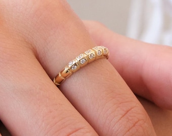 14K Gold Dome Croissant Ring with CZ, Chunky Pave Gold Ring, Statement Dome Ring, Luxury Croissant Ring, Bold Gold Ring for Her