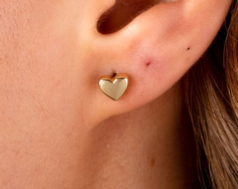 14K Gold Heart Stud Earrings, Mini Heart Earrings, Love Earrings Stacking Gold Earrings, Gifts for Daughter, Valentine's Gift for Her Wife