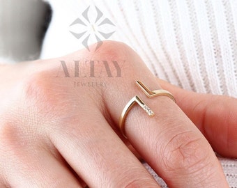 14K Gold T Bar Open Ring, T Paralel Ring, Statement Ring, Asymmetrical Double Bar Open Ring, T-Ring, Dainty Rings, Minimalist, Bar Rings