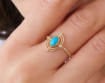 14K Gold Turquoise Stone Ring, Compass Polar Star Band, North Star Turquoise Ring, Astrology Starburst Ring, Luck Star, Celestial Pinky Ring