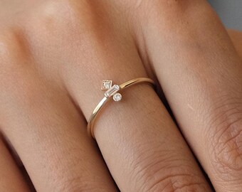 14K Gold Trio Ring, 3 Stone Wedding Ring, Stacking Rings for Women, Cz Stackable Ring, Minimalist Bridal Ring, Three Stone Promise Ring