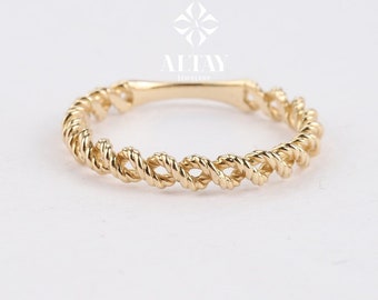 14K Gold Twisted Rope Ring, Braided Gold Band, Twisted Wedding Band Ring, Dainty Rope Stacking Ring, Minimalist Pointer Finger Ring