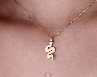 14K Gold Snake Charm, Gold Snake Necklace, Reptile Pendant Animal Choker, Serpent Charm, Animal Jewelry, Gift For Her, Birthday Gift