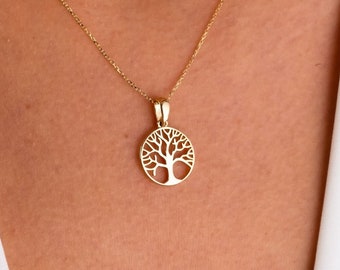 14K Gold Tree of Life Necklace, Family Tree Pendant Necklace, Tree of Life Charm, Mothers Day Gift, Medallion Necklace Gift for Mom