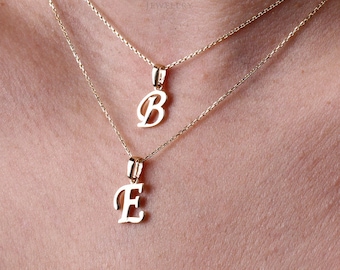 14K Gold Personalized Initial Necklace, Cursive Letter Pendant Necklace, Script Initial Necklace, Handwriting Letter Charm, Custom Necklace