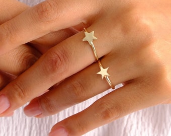14K Solid Gold Star Ring, Stacking Ring, Tiny Astral Star Ring, Sidereal Minimalist Ring, Gift for Her, Dainty Ring, Chance Ring, Stackable