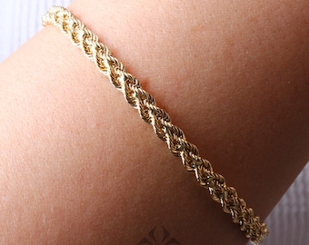 14K Solid Gold Rope Chain Bracelet, 4.7mm Dainty Rope Bracelet, Unisex Braided Bracelet, Twist Chunky Chain, Stacking Fashion Delicate Chain