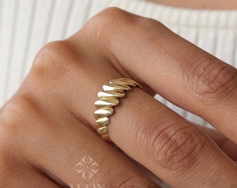 14K Gold Croissant Ring, Braided Dome Band Ring, Twisted Thick Dome Ring, Chunky Bubble Stacking Ring, Large Dome Statement Gold Ring