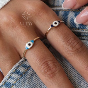 14K Gold Minimal Evil Eye Ring, Minimalist Pointer Ring, Third Eye Ring, Stacking Ring, Dainty Protection Ring, Good Luck Band Ring