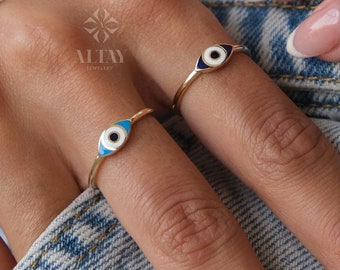 14K Gold Minimal Evil Eye Ring, Minimalist Pointer Ring, Third Eye Ring, Stacking Ring, Dainty Protection Ring, Good Luck Band Ring