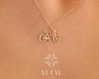 14K Gold Gold Bicycle Necklace, Vintage Bike Pendant, Old Bicycle Charm, Sports Jewelry, Minimalist Unique Cyclists Gift, Dainty Necklace