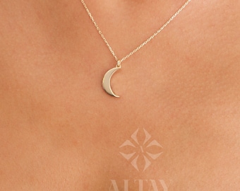 14K Gold Moon Necklace, Crescent Moon Pendant, Gold Moon Charm, Lunar Necklace, Moon Phase Necklace, Minimalist Celestial Necklace