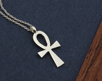 14K Gold  Ankh Necklace, Symbol Of Eternity Life, Cross Religious Sign, Real Minimal Ankh Pendant, Gift For Her Him, Dainty Everyday Jewelry