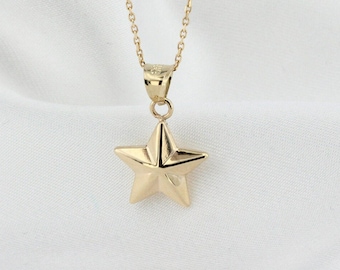 14K Gold Star Necklace, Small Star Pendant, 3D Star Charm Necklace, Stars Dainty Charm, Simple Tiny Necklace, Boho Jewelry, Gift for Her