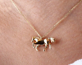 14K Gold Horse Necklace, Horse Design Pendant, Gold Horse Charm, Animal Choker Jewelry, Unique Necklace, Animal Pendant Gift for Her