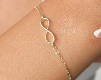 14K Gold Infinity Bracelet, Eternity Charm Bracelet, Minimalist Dainty Endlessness Charm, Wife Jewelry Gift, Delicate Bridesmaid Gift