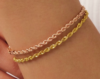 14K Gold Rope Chain Bracelet, Twisted Rope Chain Bracelet, Gold Rope Bracelet, Gold Chain Bracelet, Dainty Gold Women Men Rope Bracelet