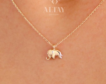14K Solid Gold Elephant Necklace, Good Luck Charm Necklace, Dainty Gold Pendant, Animal Necklace, Minimalist, Gift for Her, Everyday Jewelry