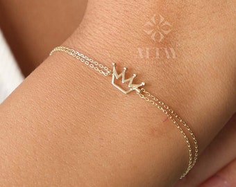 14K Gold Crown Bracelet, Tiny Solid Gold Crown Bracelet, Delicate Crown Bracelet, Dainty Gold Princess Bracelet, Mini Crown Bracelet
