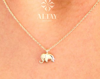 14K Solid Gold Elephant Necklace, Dainty Gold Animal Pendant, Good Luck Charm Necklace, Minimalist Everyday Gold Jewelry, Meaningful Gift