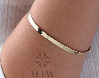 14K Gold Herringbone Bracelet, Gold Herringbone Chain, Flat Gold Chain Bracelet, Simple Gold Chain Bracelet, Herringbone Anklet Gift