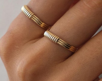 14K Gold Twist Ring, Croissant Braided 4mm Puff Dome Ring, Rope Statement Ring, Twist Line Ring, Minimalist, Fine Jewelry Gift For Wife