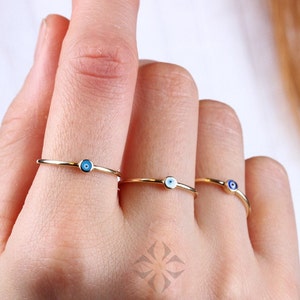 14K Złoty Pierścień Złego Oka, Miniaturowy Pierścień Złego Oka, Pierścień Szczęścia, Minimalistyczny Pierścień, Znak Ochrony, Delikatny Pierścień, Pierścień Obietnicy, Prezent Dla Niej
