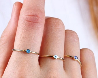 14K Gold Evil Eye Ring, Mini Evil Eye Stackable Ring, Good Luck Ring, Minimal Ring, Protection Sign, Dainty Ring, Promise Ring, Gift For Her
