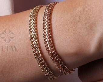 14K Gold Double Curb Chain Bracelet, 8mm Vienna Chain Bracelet, Daily wear Jewelery, Armoured Chain, Minimal Fine Jewelry, Gift For Her