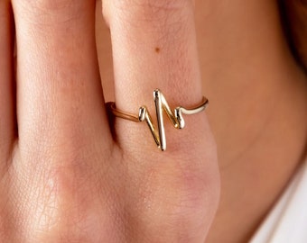 14K Gold Heartbeat Ring, Love Forever Ring, Lifeline Pulse Band Ring, Heartbeat Gold Ring, Minimalist Heartbeat Ring, Valentines Day Gift
