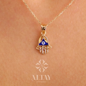14K gouden hamsa-hangerketting, hand van Fatima-bedel, boze oogketting, religieuze sieraden, geluksbeschermingssymbool, cadeau voor haar