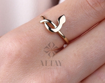 14K Gold Snake Ring, Snake Band, Open Serpent Jewelry, Dainty Stacking Animal Rings, Snake Style Ring, Minimalist Animal Statement Wrap Ring