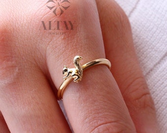 14K Gold Squirrel Ring, Minimalist Squirrel Jewelry, Good Luck Ring, Dainty Gold Ring, Unique Design Jewelery, Anniversary Gift For Her