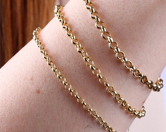 14K Gold Rolo Chain Bracelet, 3mm 4mm 5mm Gold Link Belcher Chain Bracelet, Link Charm Bracelet, Minimal Delicate Round Bracelet, Woman, Men