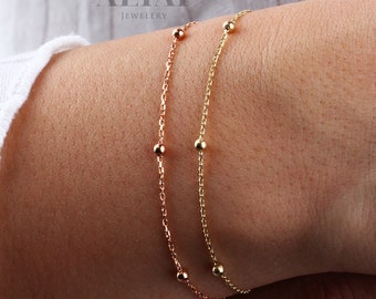 14K Gold Bead Chain Bracelet, Mini Balls Bracelet, Multi balls Chain Bracelet, Minimalist Fashion Bracelet, Delicate Modern, Gift For Her