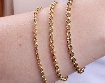 14K Gold Rolo Chain Bracelet, 3mm 4mm 5mm Gold Link Belcher Chain Bracelet, Oval Rolo Men Women Bracelet, Dainty Stacking Bracelet