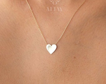 14K Gold Heart Necklace, Custom Heart Necklace, Personalized Gold Necklace, Heart Charm Pendant, Gold Love Necklace, Engrevable Necklace