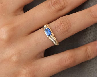 14K Gold Sapphire Ring, Baguette September Birthstone, Blue Sapphire Ring, Unique Sapphire Ring, Stacking Sapphire Ring, Jewelry Ring