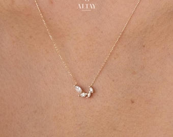 14K Gold Feather Necklace, Feather Charm Pendant, Cluster Stone Necklace, Minimal Feather Charm Choker, Leaf Necklace, Good Luck Necklace