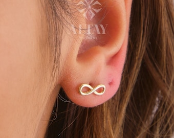 14K Gold Infinity Stud Earrings, Eternal Love Studs, Minimalist Earrings, Dainty Gold Earrings, Handmade Infinity Earrings